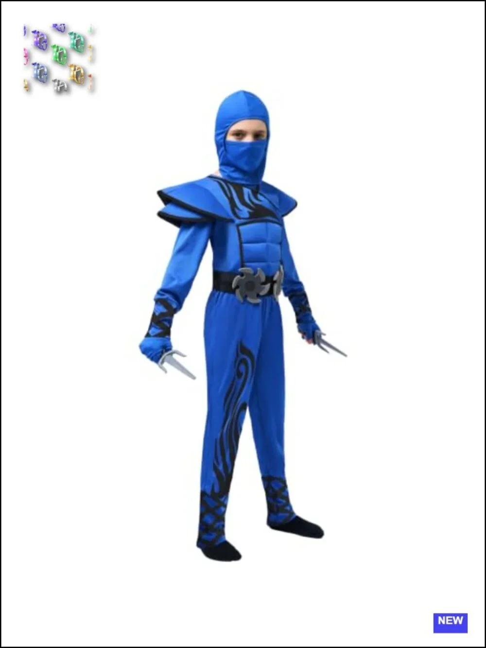 Kids Halloween Ninja Costume with Hood Mask Belt Gloves Foam Daggers